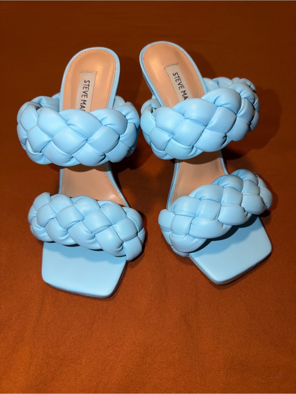 Steve Madden Braided Double-Strap Heeled Sandals in Light Blue
